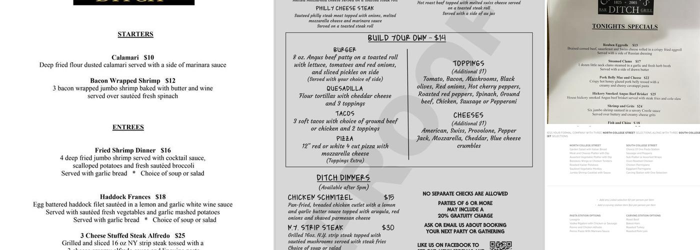 Clinton’s Ditch bar and grill Menu