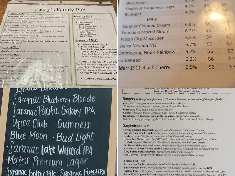 Packy's Pub Menu