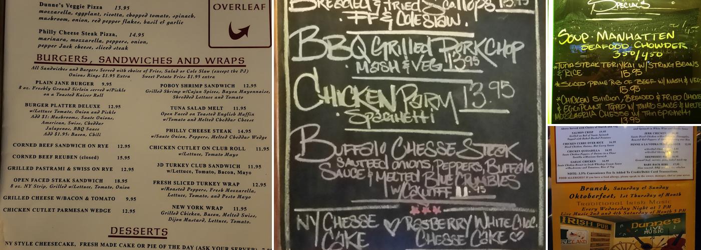 Dunne's Pub Menu