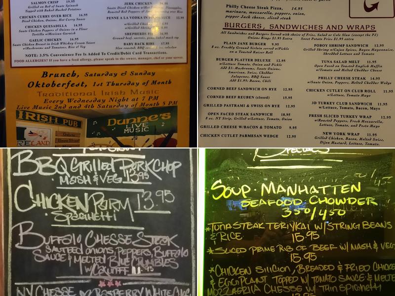 Dunne's Pub Menu
