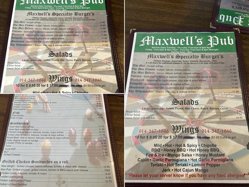 Maxwell's Pub Menu