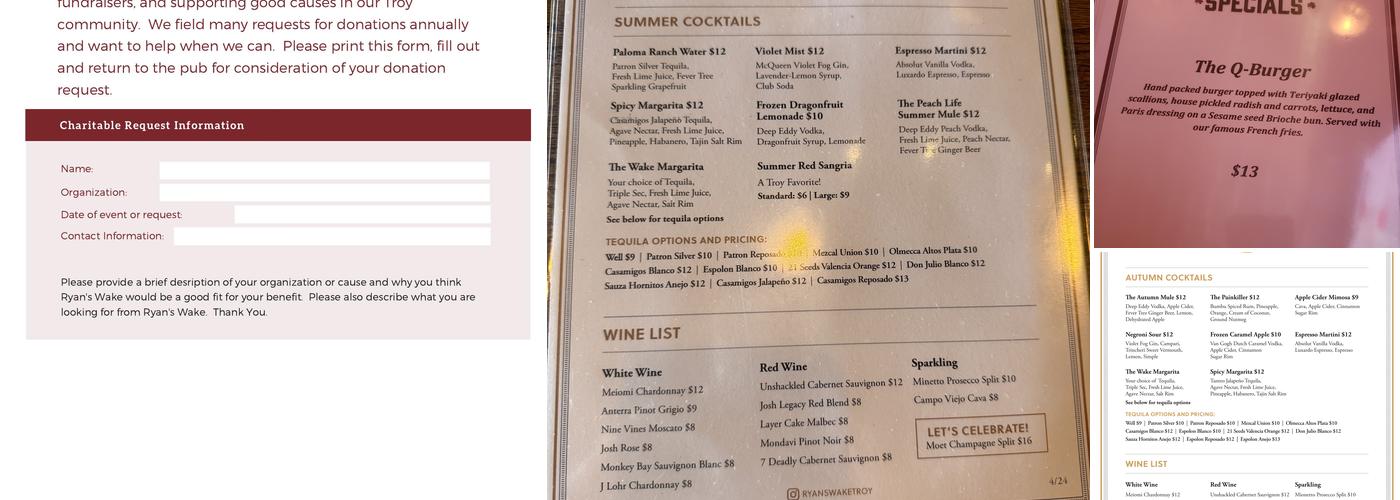 Ryan's Wake Menu