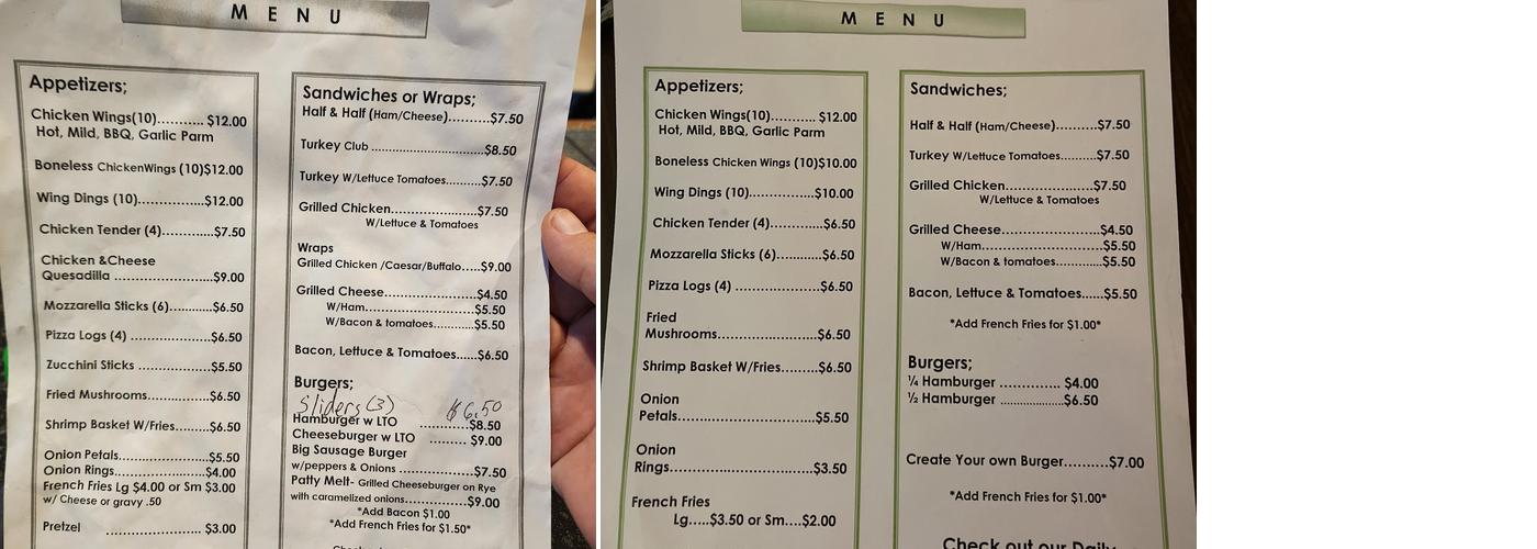 Kennedy's Tavern Menu