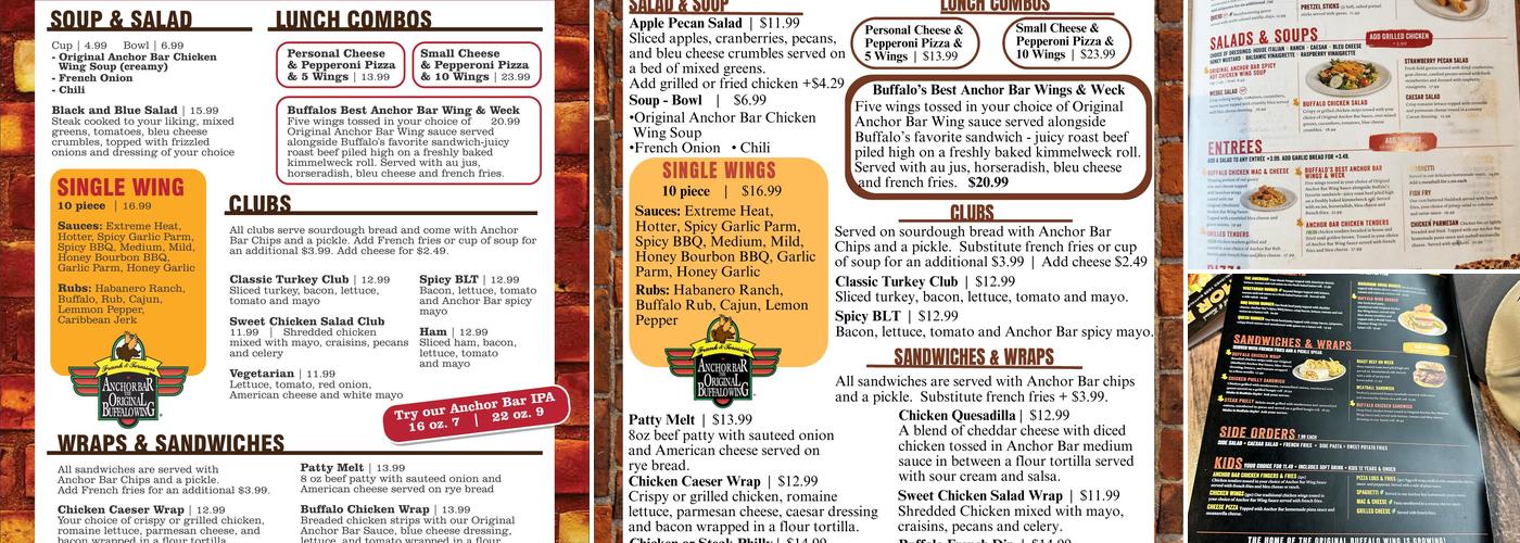 Anchor Bar Niagara Falls Menu