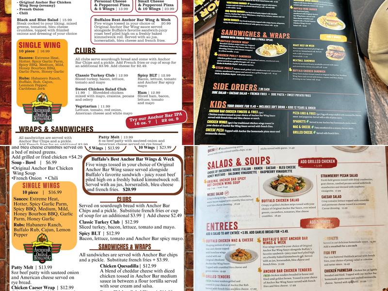 Anchor Bar Niagara Falls Menu