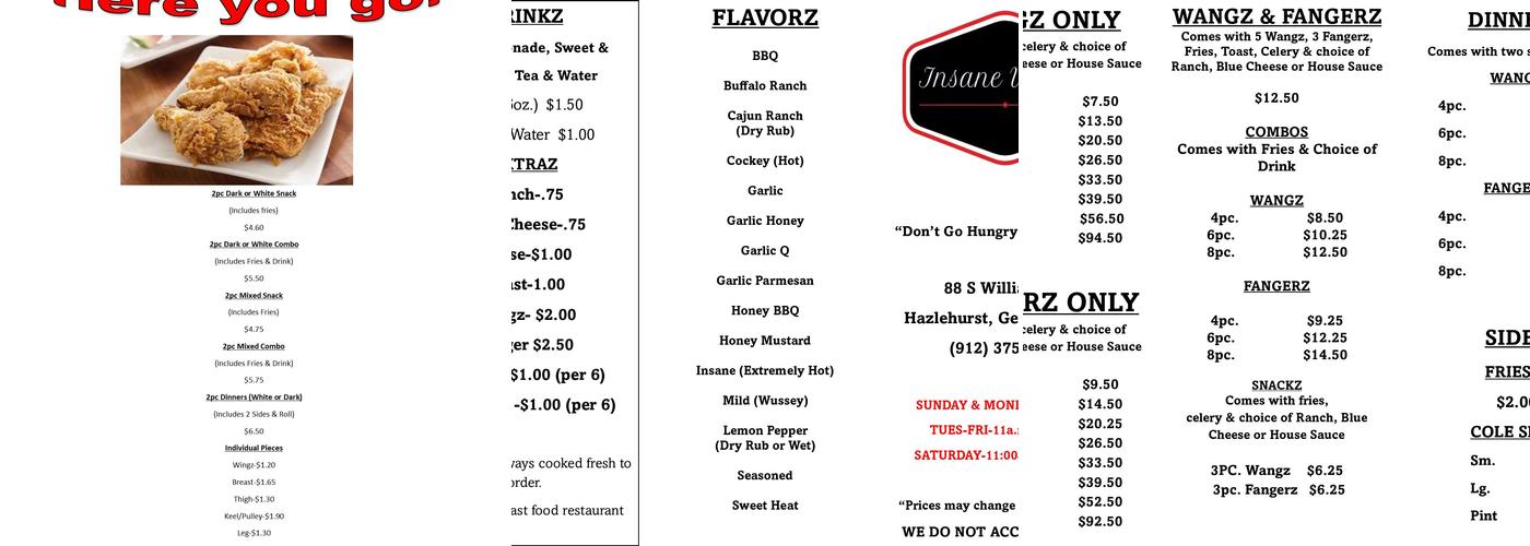 Insane Wangz Menu