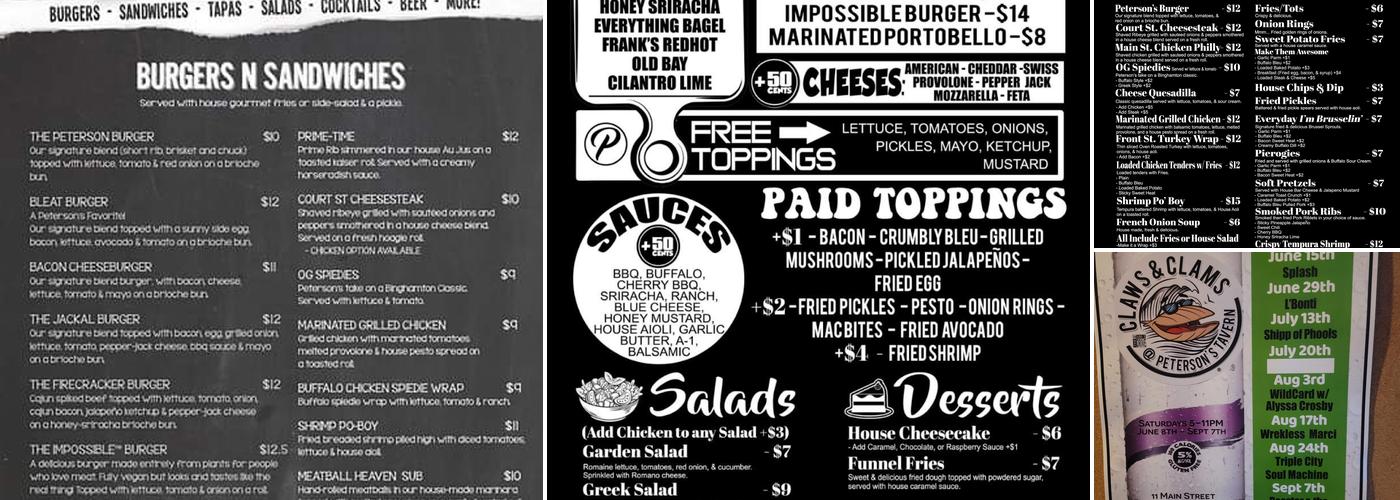 Peterson's Tavern Menu
