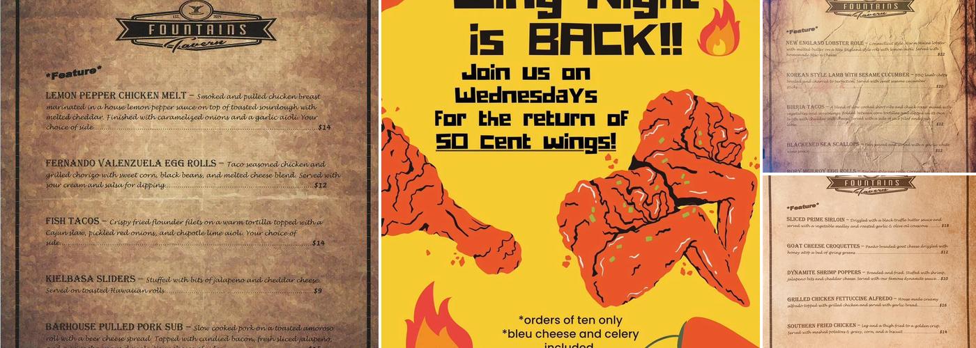 Fountains Tavern Menu