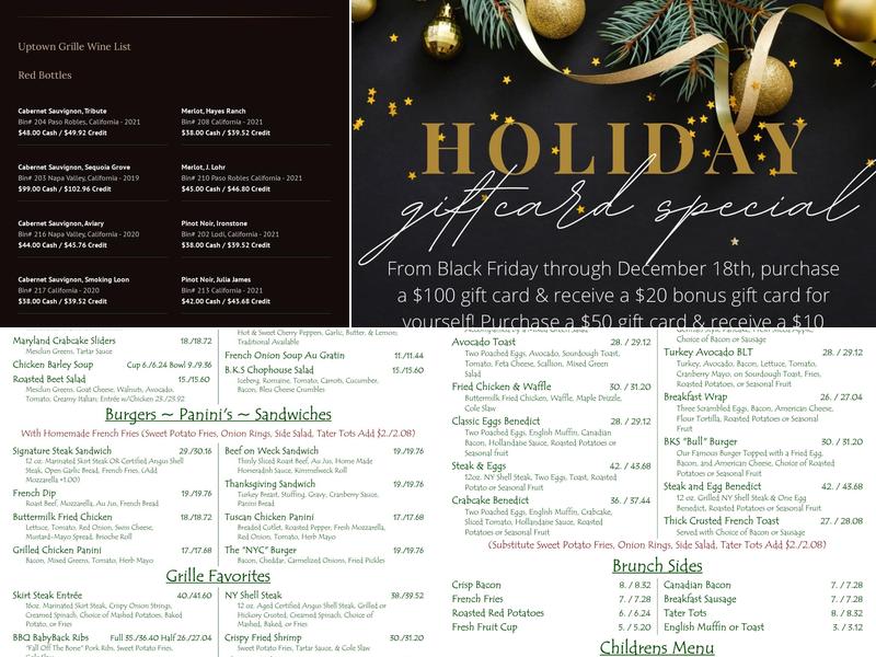 BK Sweeney's Uptown Grille Menu