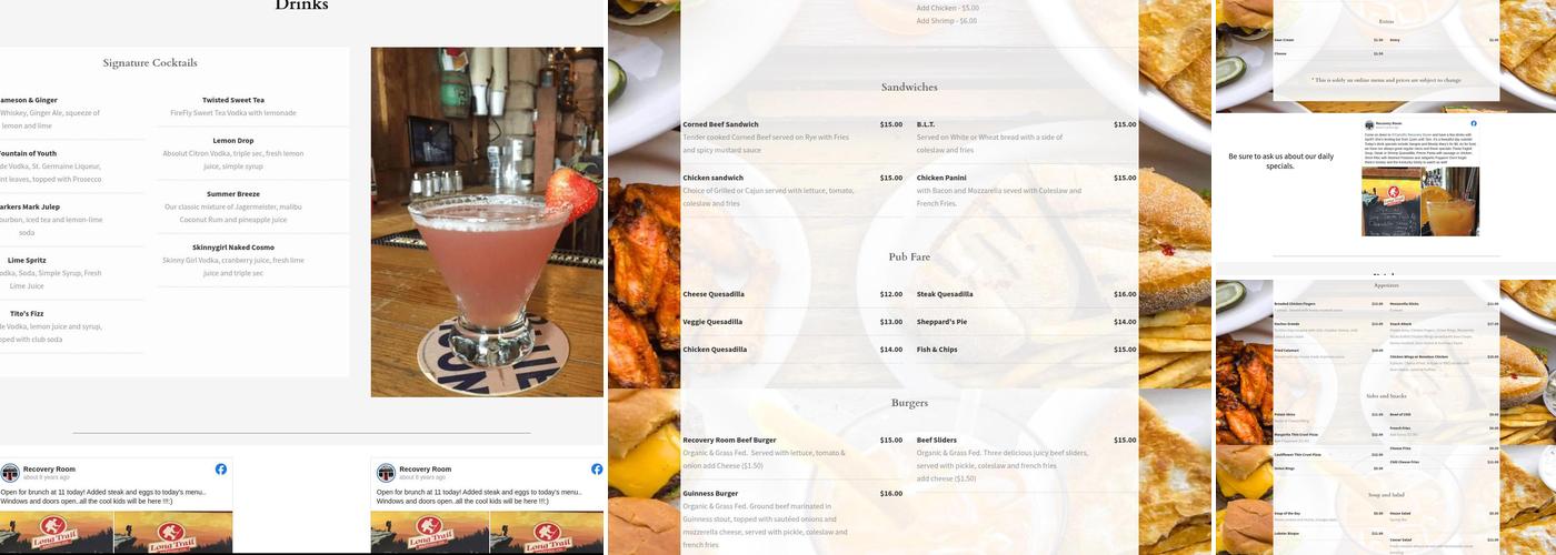 Recovery Room Bar & Grill Menu