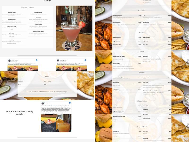 Recovery Room Bar & Grill Menu