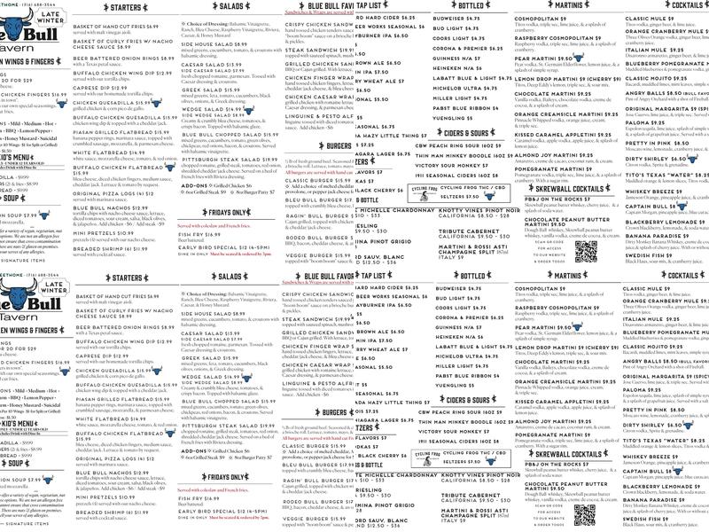 Blue Bull Tavern Menu
