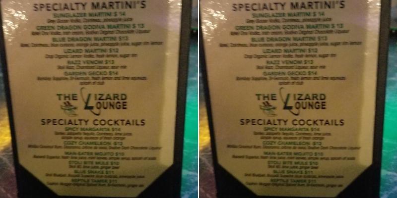 Lizard Lounge Menu