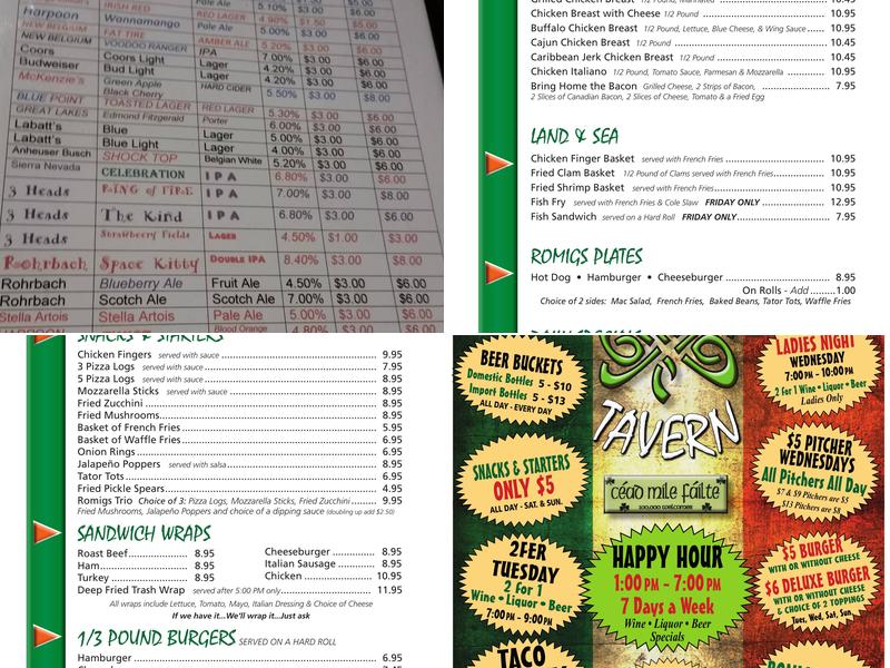 Romig's Tavern Menu