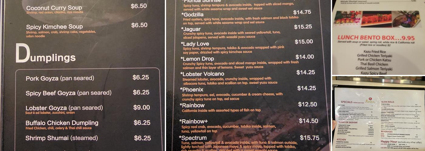 Kazu Japanese Restaurant Menu