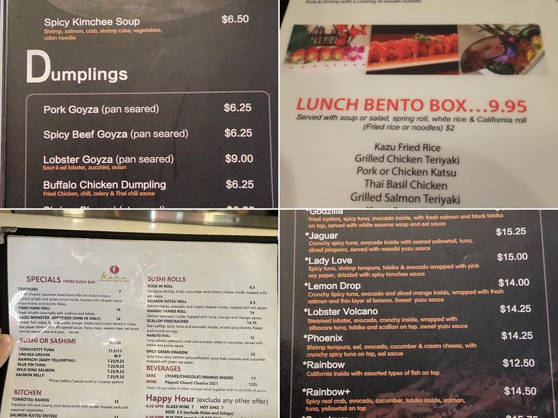 Kazu Japanese Restaurant Menu