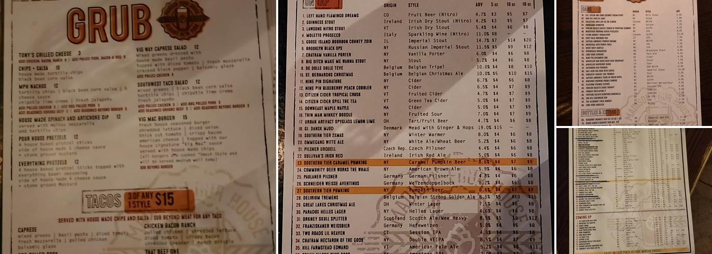 Madison Pour House Menu