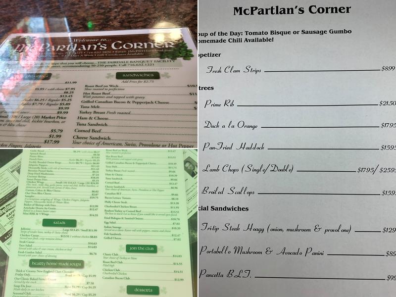 McPartlan's Corner Inc Menu