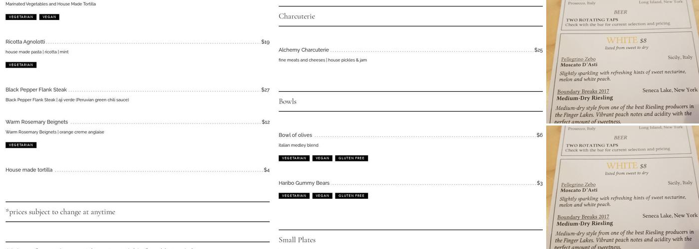 Alchemy Wine & Beer Menu