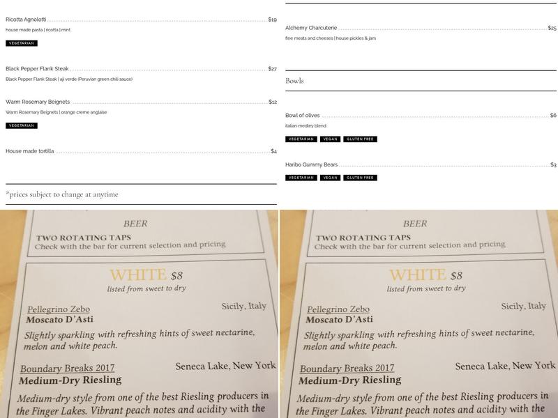 Alchemy Wine & Beer Menu