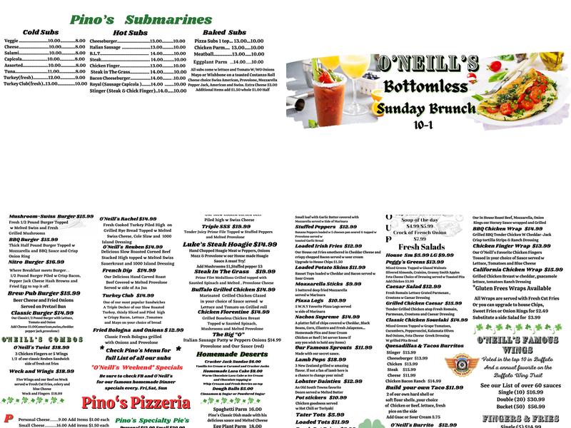 O'Neill's Stadium Inn Menu