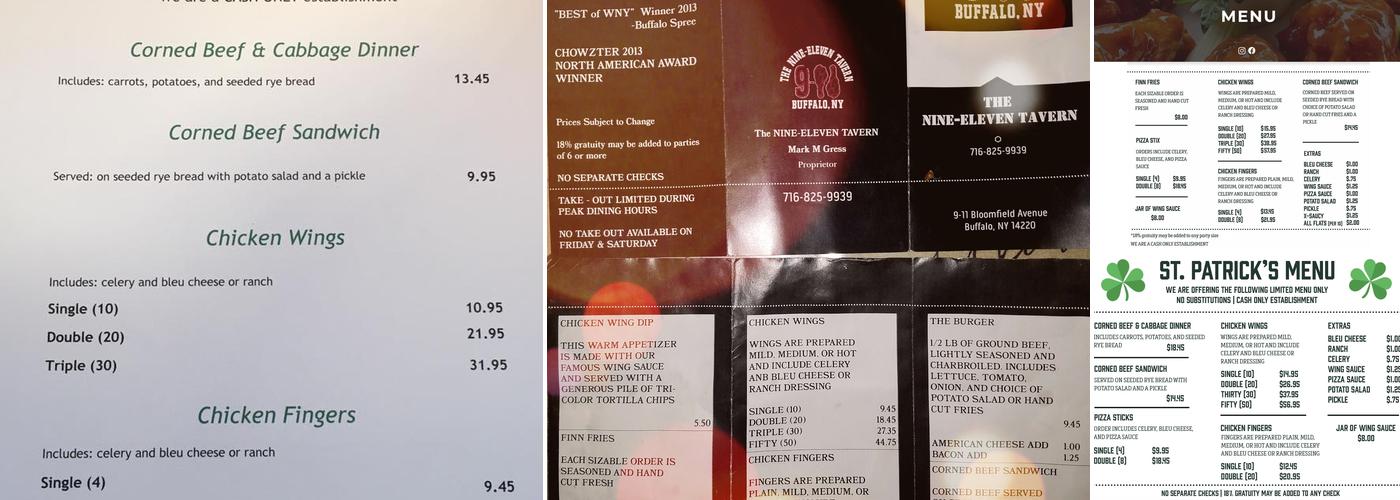 Nine-Eleven Tavern Menu