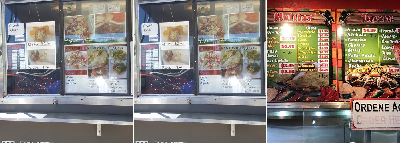 Tacos dos potrillos Menu