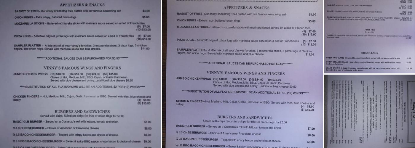 Vinny's Menu