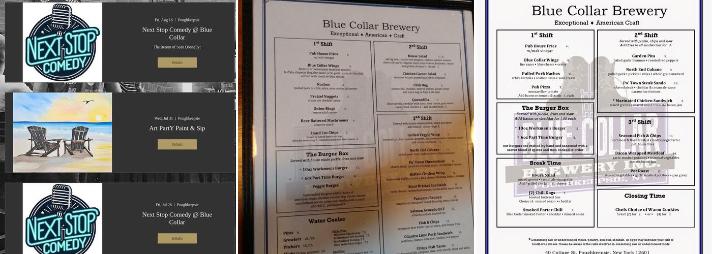 Blue Collar Brewery Menu