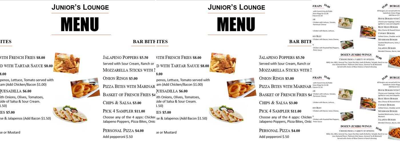 Junior's Lounge Menu