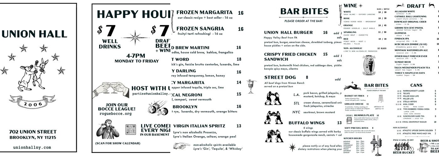 Union Hall Menu