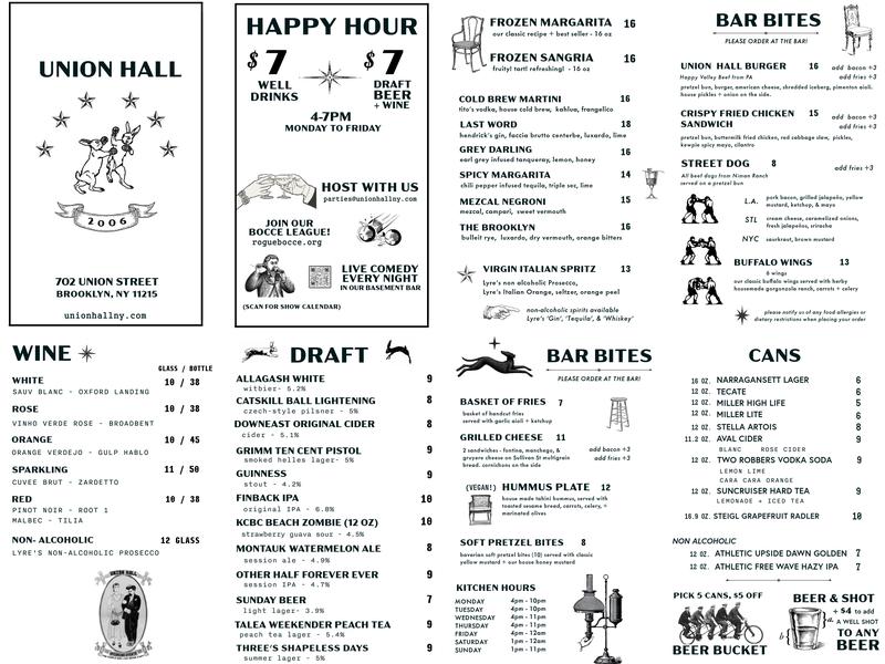 Union Hall Menu