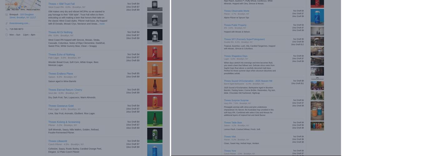 Threes Brewing Menu