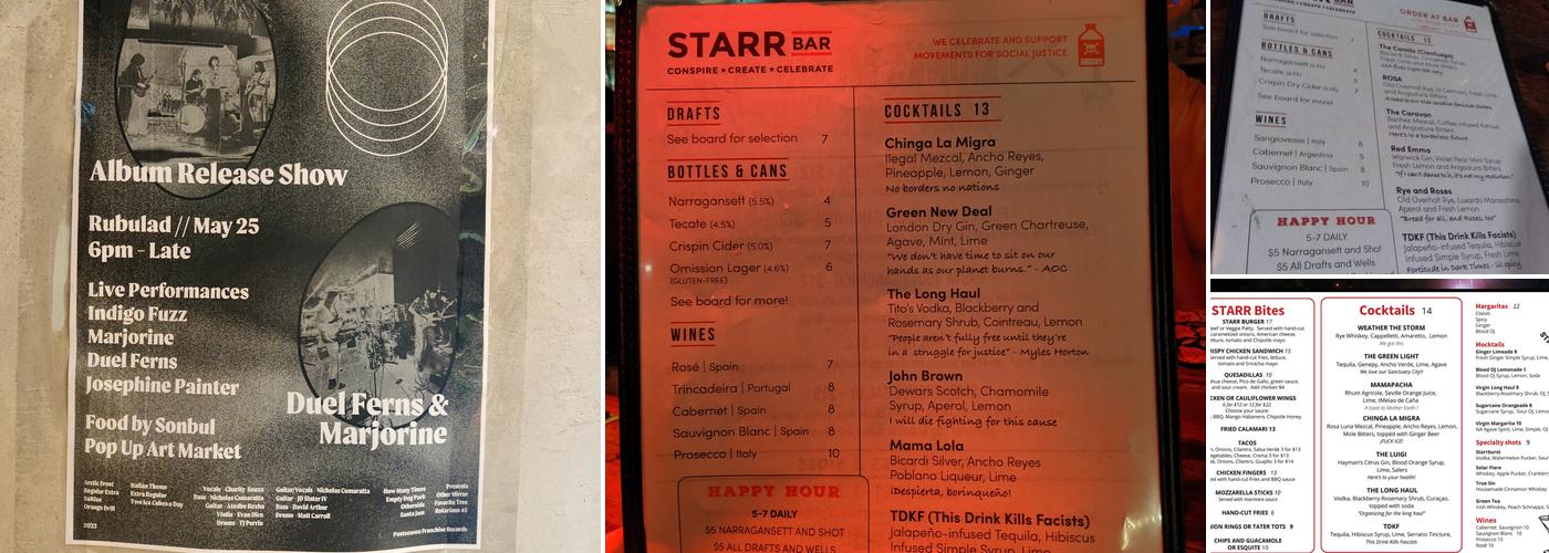 Starr Bar Menu