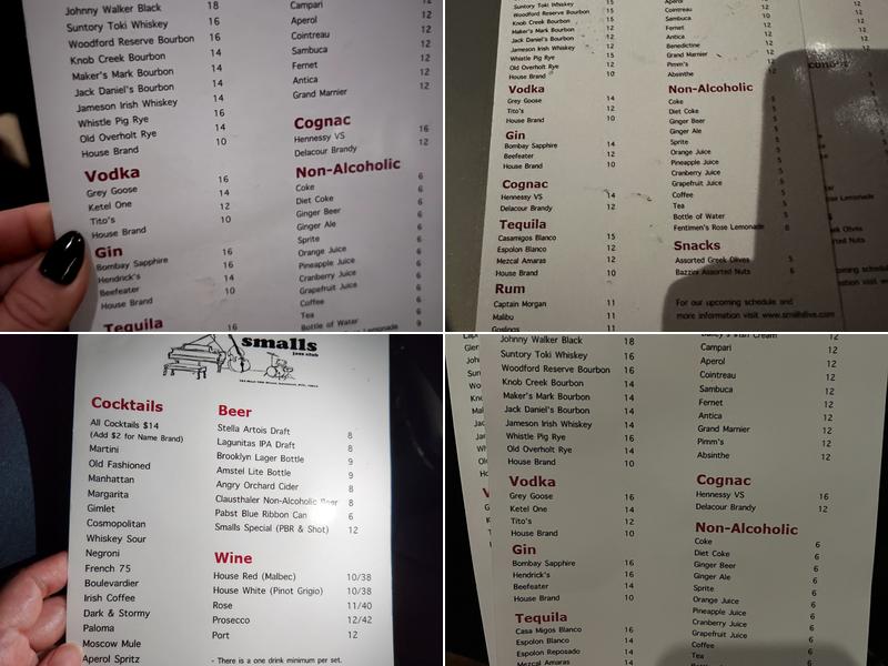 Smalls Jazz Club Menu