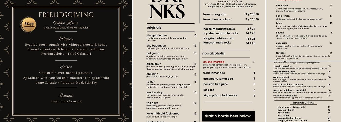 Locksmith Bar Menu