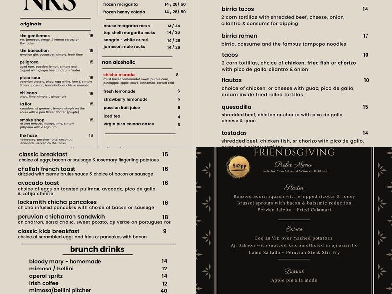 Locksmith Bar Menu