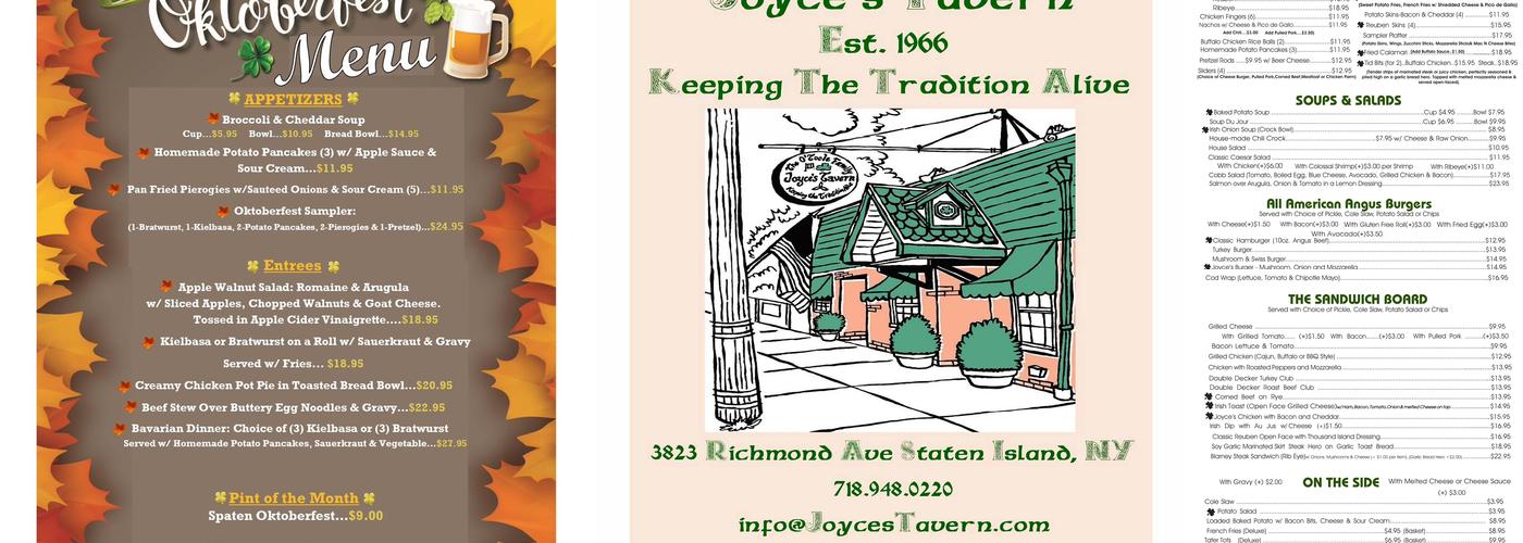 Joyce's Tavern Menu