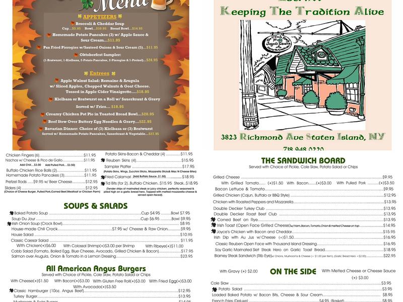 Joyce's Tavern Menu