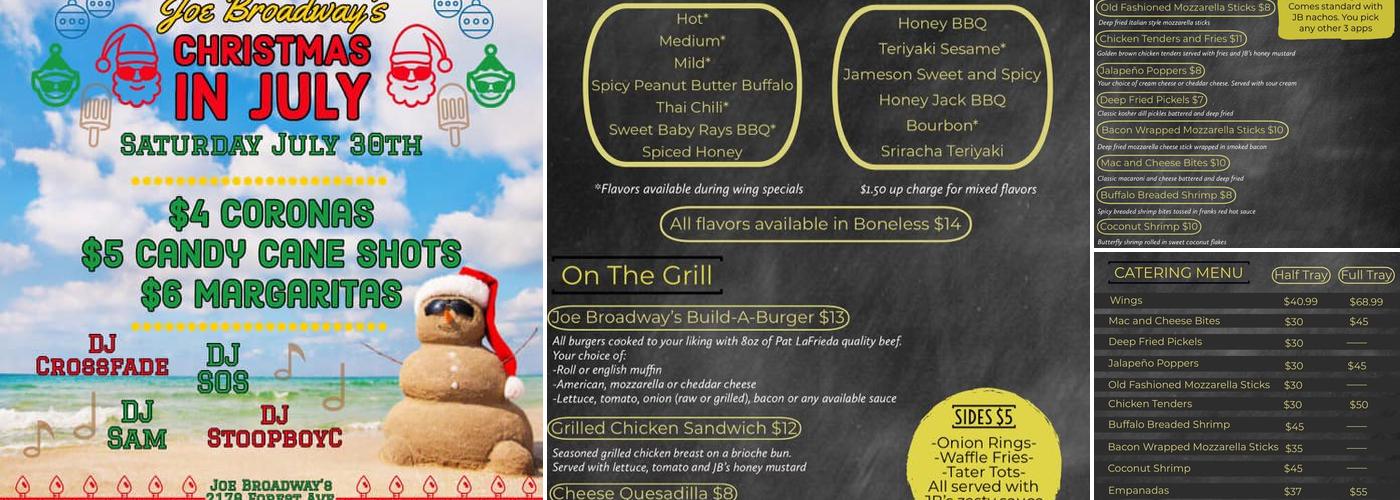 Joe Broadway's Billiards & Sports Pub Menu