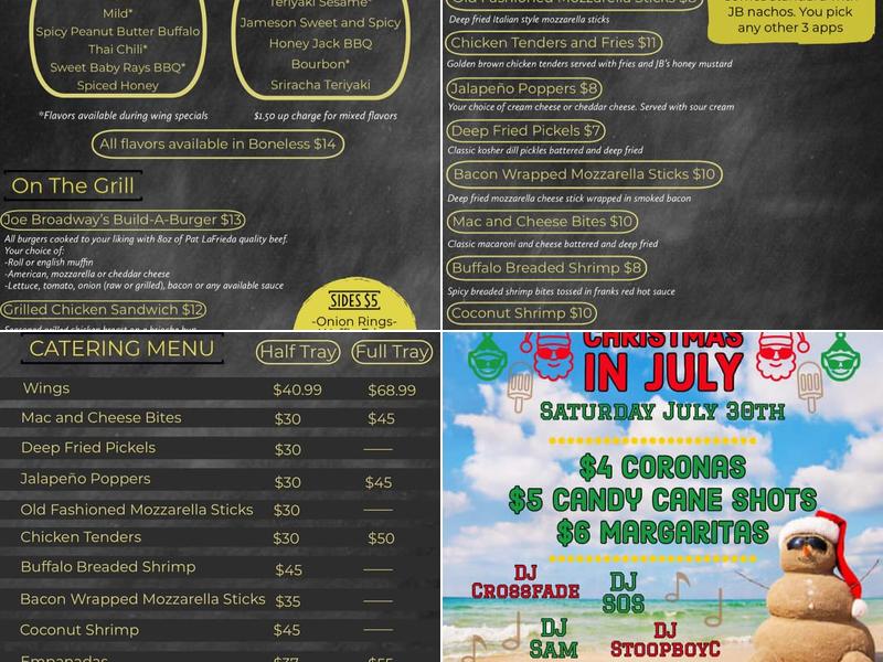 Joe Broadway's Billiards & Sports Pub Menu