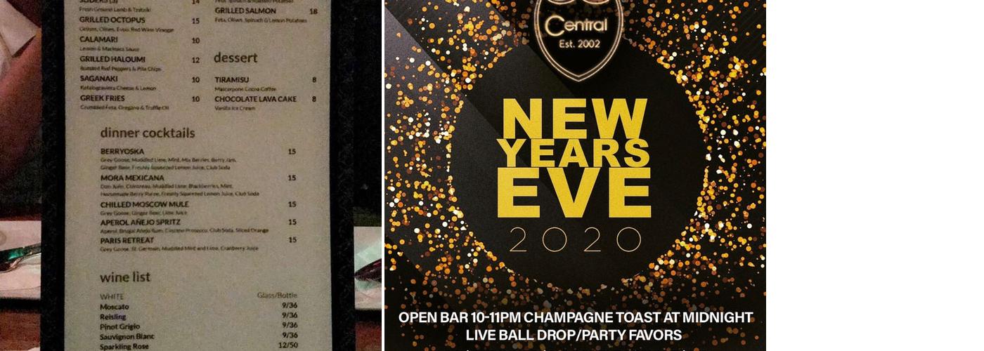 Central Bar Lounge Menu