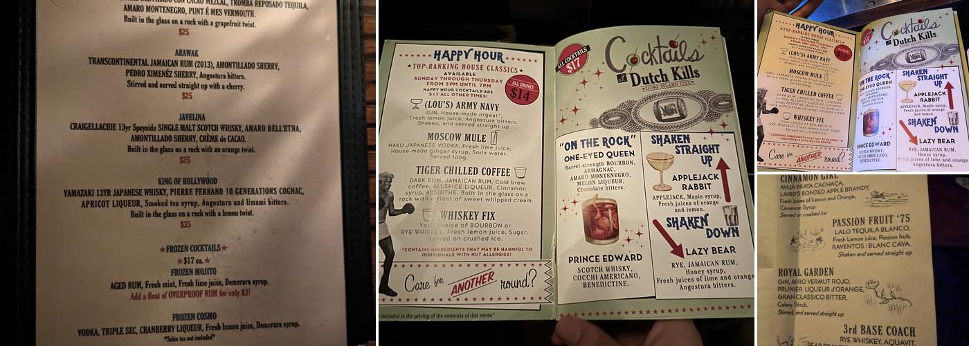 Dutch Kills Menu
