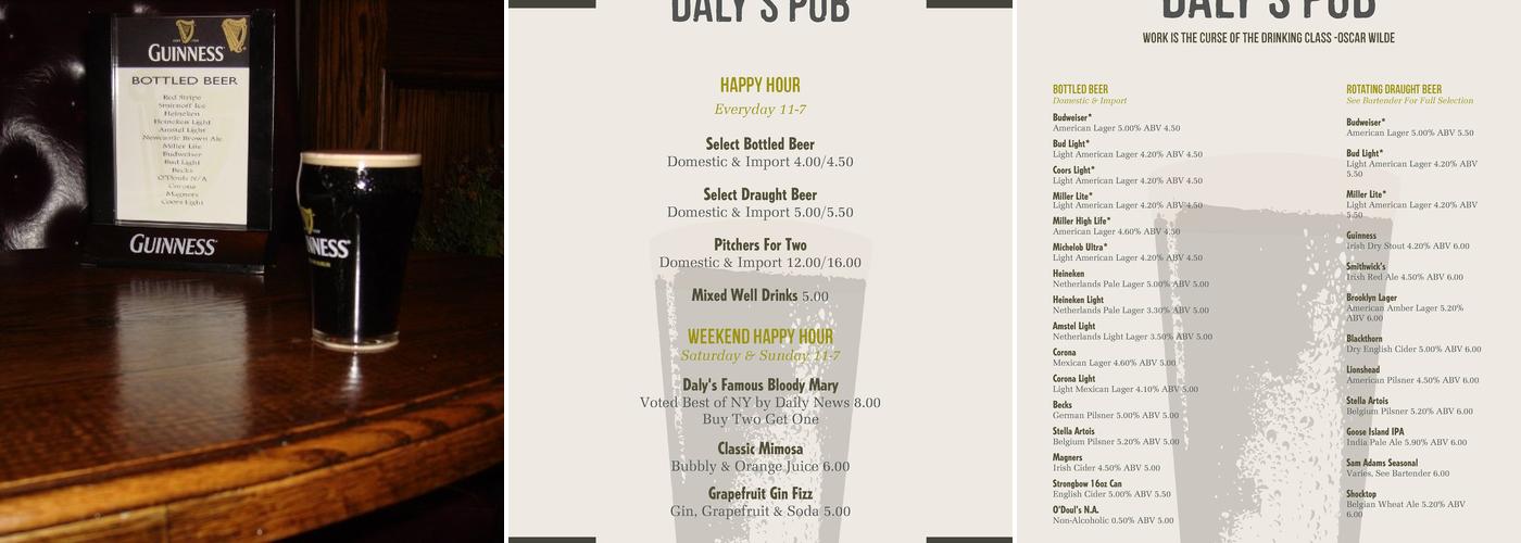 Daly's Pub Menu