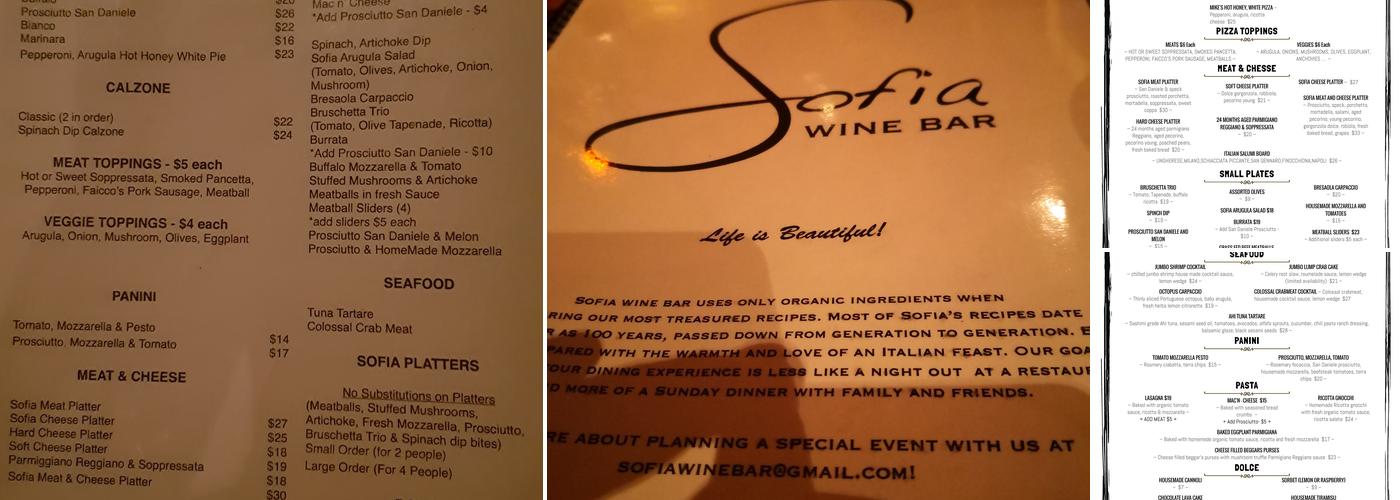 Sofia Wine Bar Menu