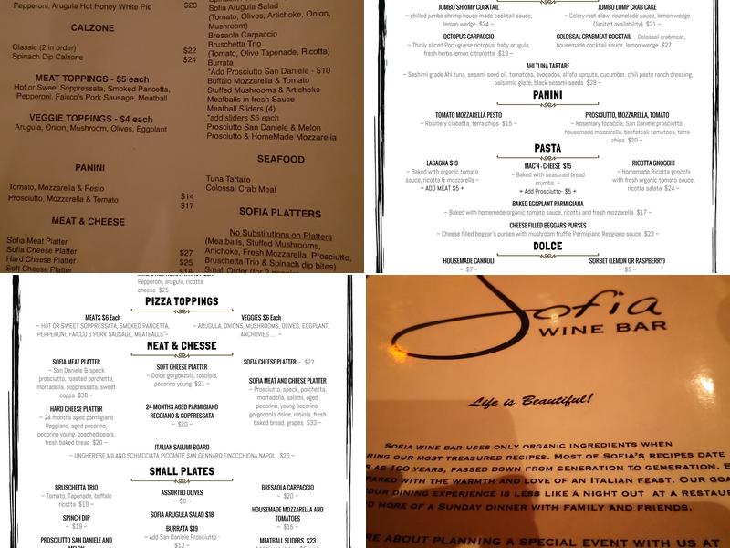 Sofia Wine Bar Menu