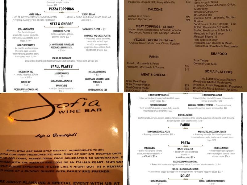 Sofia Wine Bar Menu
