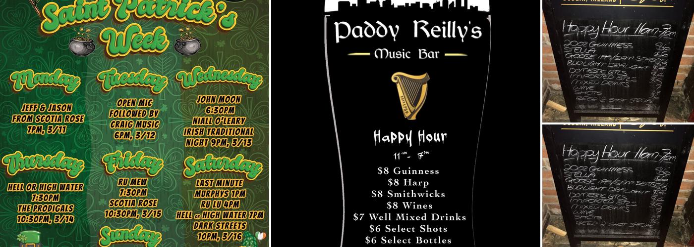 Paddy Reilly's Music Bar Menu