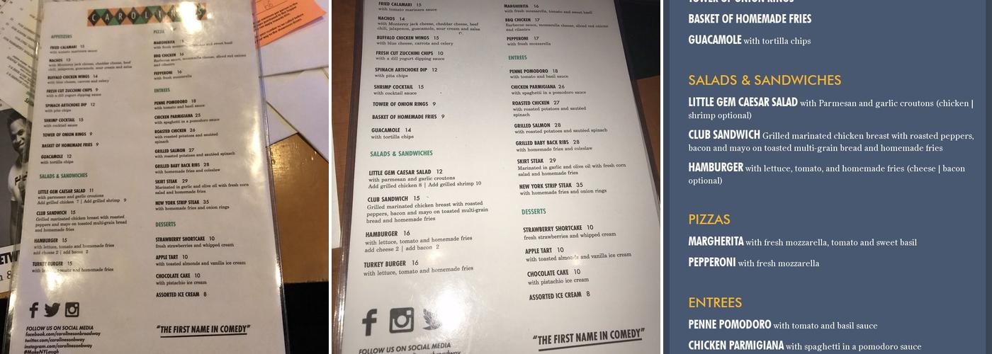 Carolines on Broadway Menu