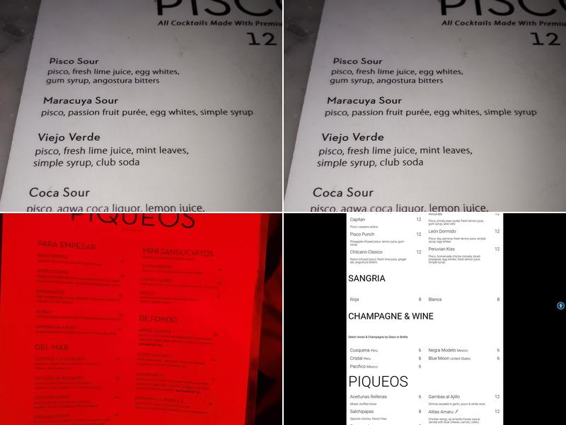 Amaru Bar Menu